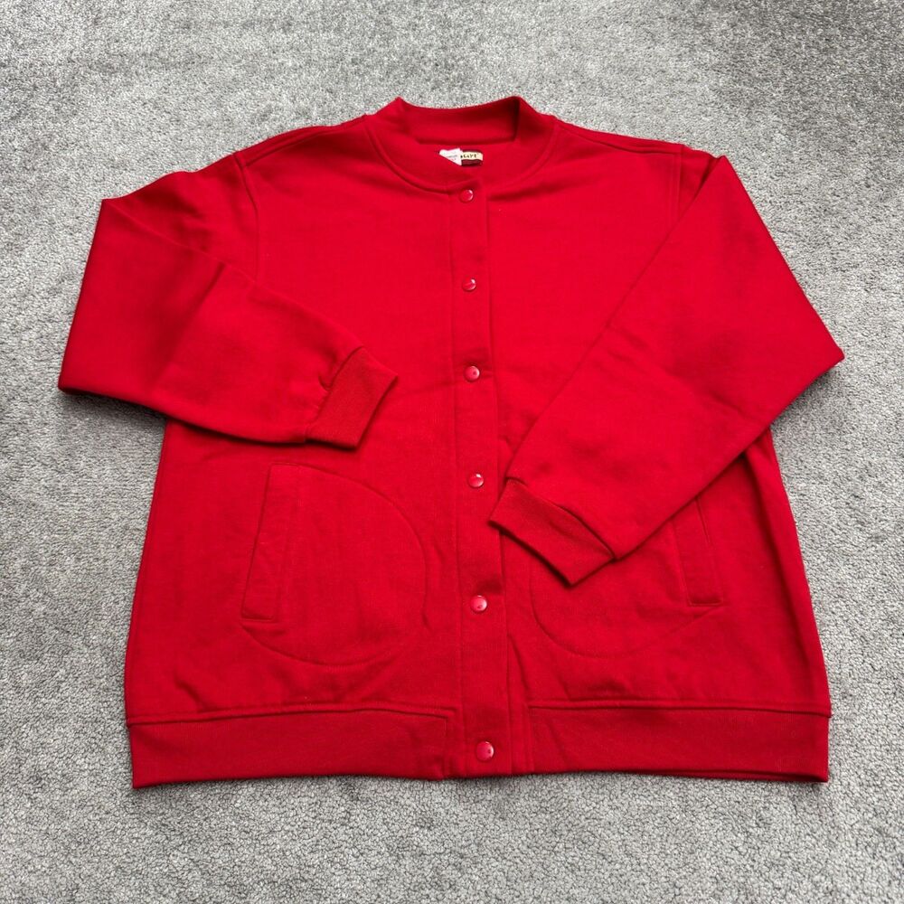 Vintage 90s Tudor Court Snap Button Down Sweatshirt Womens Large Petite Red Y2K